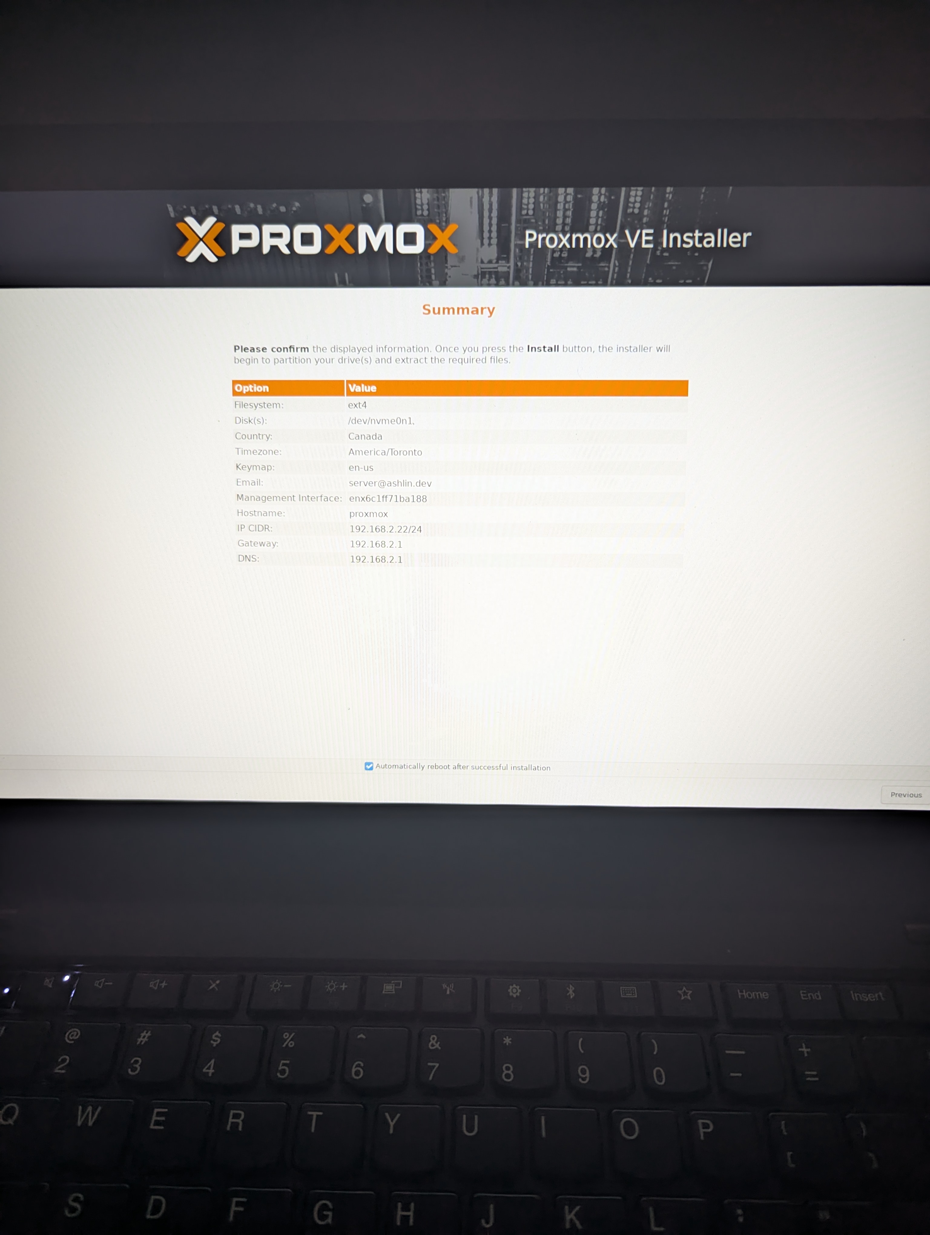 Proxmox Installation